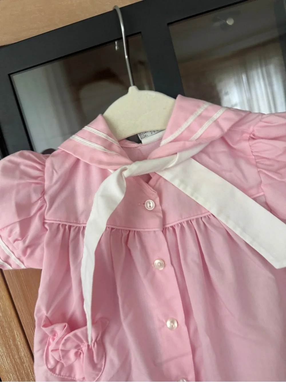 Vintage sailor dress baby girl tie front bib collar heirloom puff sleeve feltman